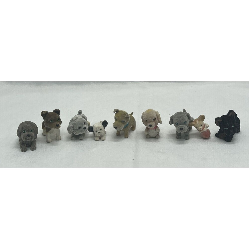 Vintage Pocket 9 Puppy Baby Dog Flocked Pet Set Fuzzy Toy Mini Figure MEG Rare